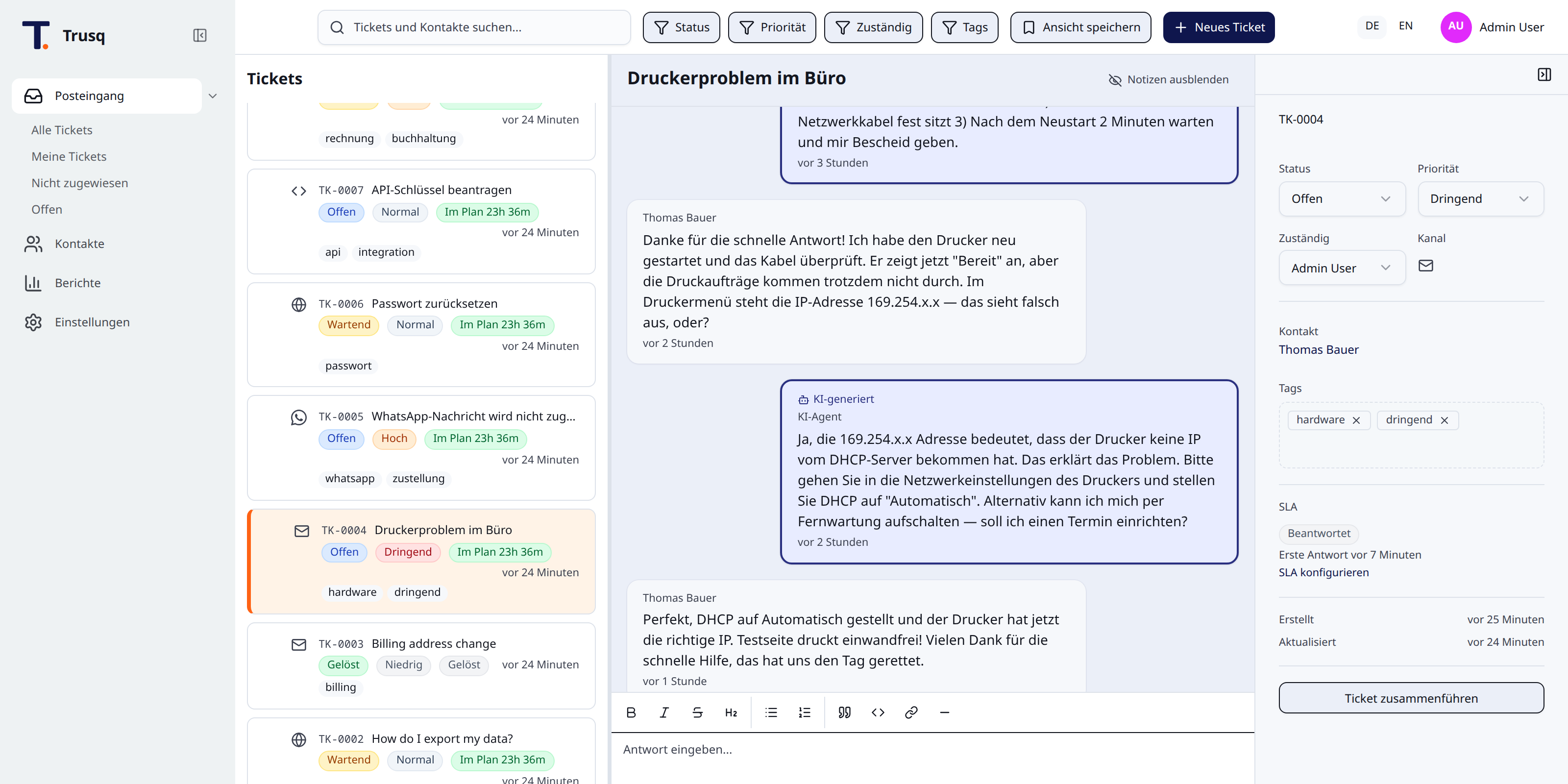 Trusq Ticket-Detailansicht